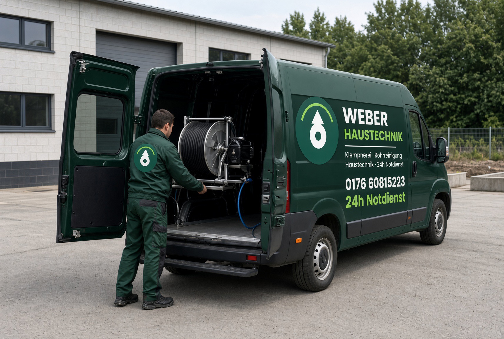 Rohrreinigungsfahrzeug von Weber Haustechnik im Einsatz