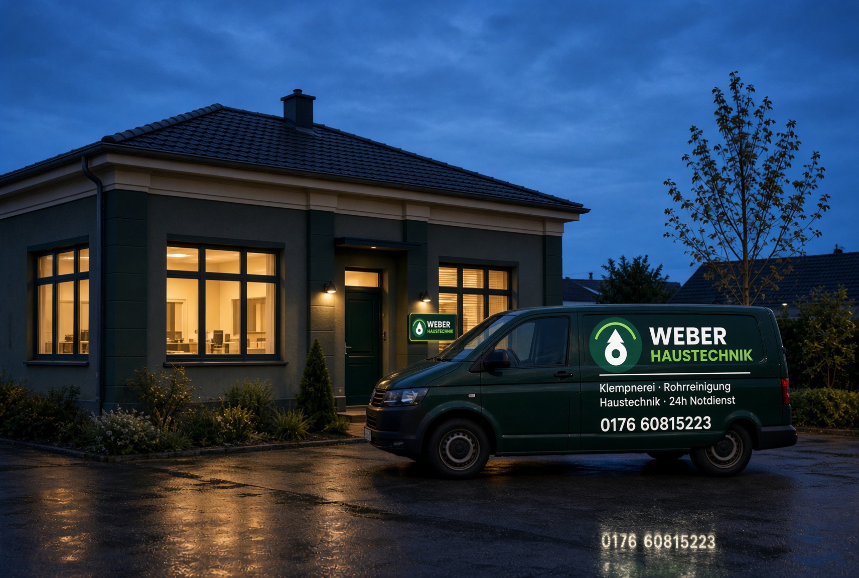 Servicefahrzeug von Weber Haustechnik bei einem Berliner Wohnhaus