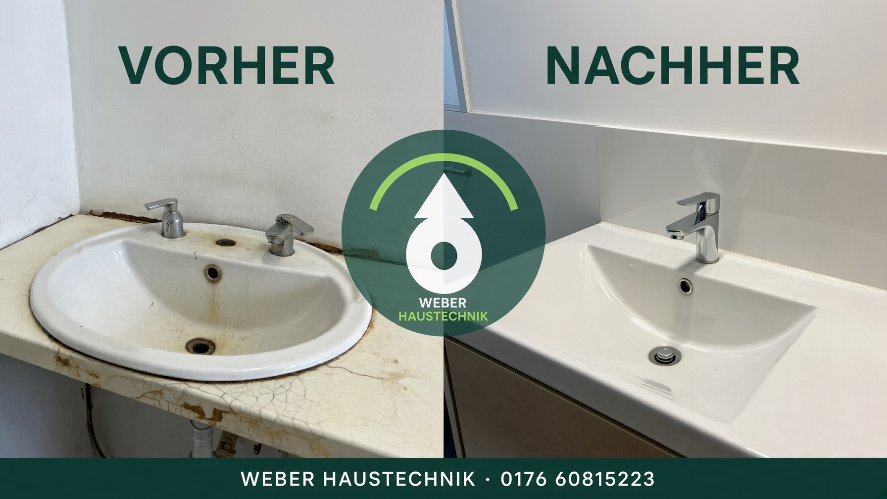 Waschbecken vor und nach der Reinigung