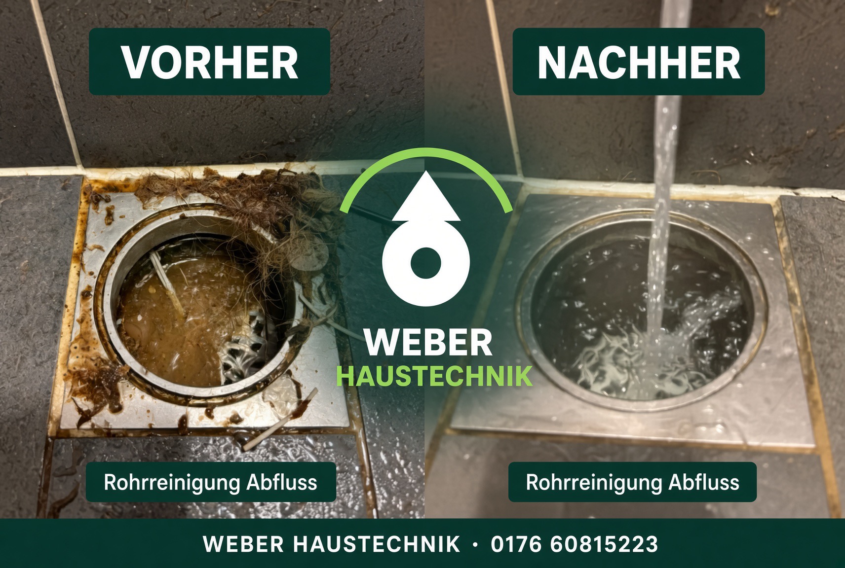 Abfluss vor und nach der professionellen Reinigung
