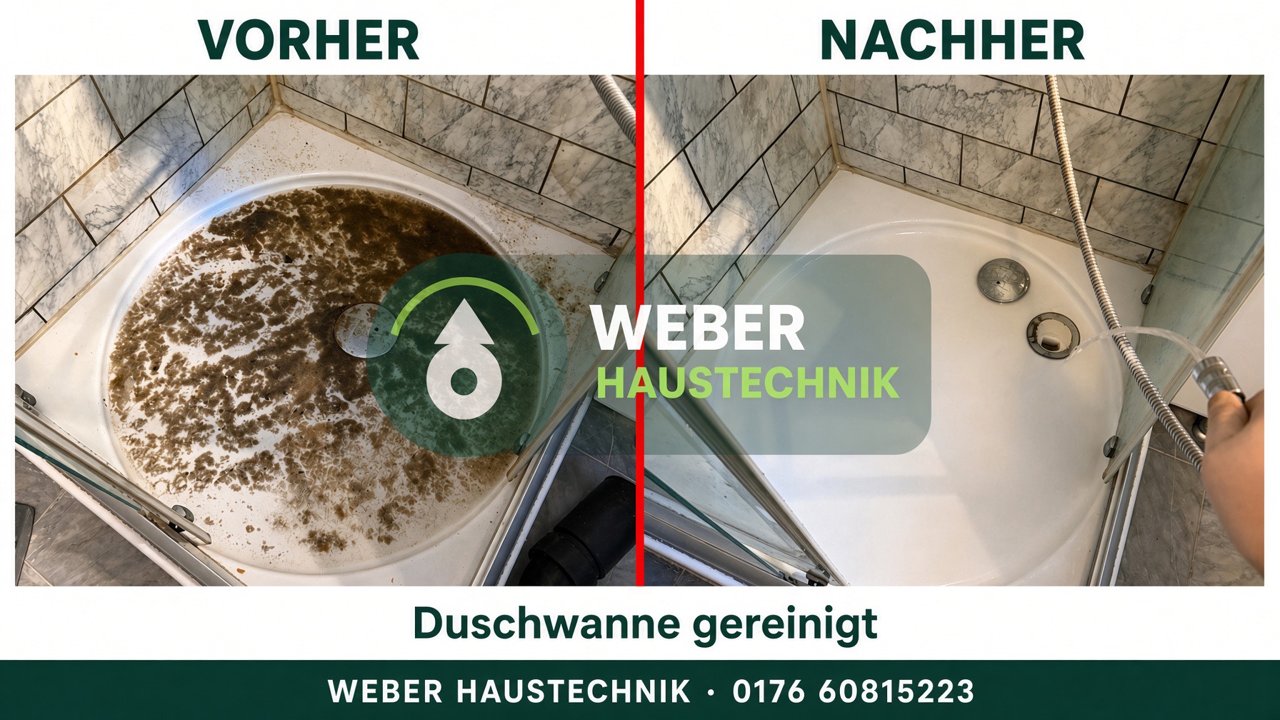 Duschwanne vor und nach der Reinigung