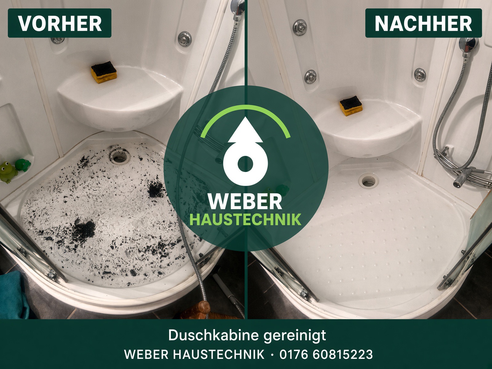 Duschkabine vor und nach der Reinigung