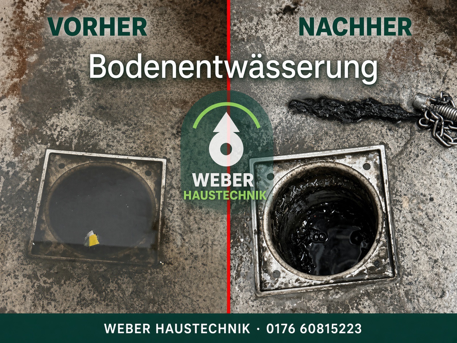 Bodenentwässerung vor und nach der Reinigung