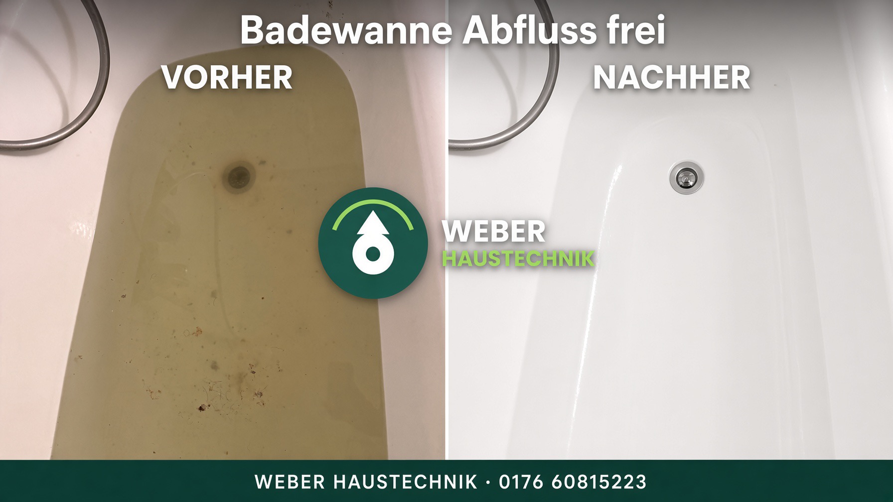 Badewannenabfluss vor und nach der Reinigung